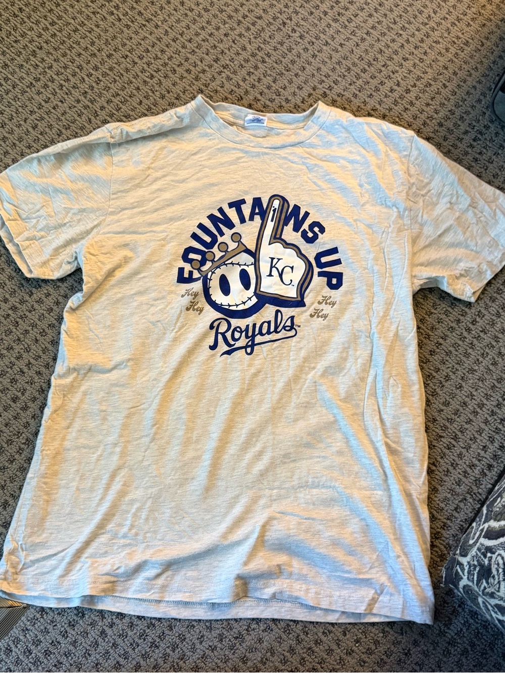 KC Royals Fountains Up Short Sleeve Tee - Light Gray with Blue Print XL